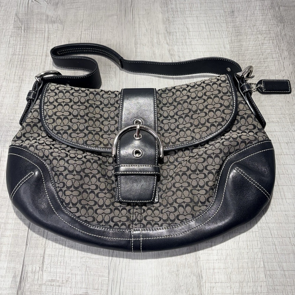 VTG Y2K Coach Soho Buckle Flap Shoulder Bag 6808 Black Signature Canvas EUC